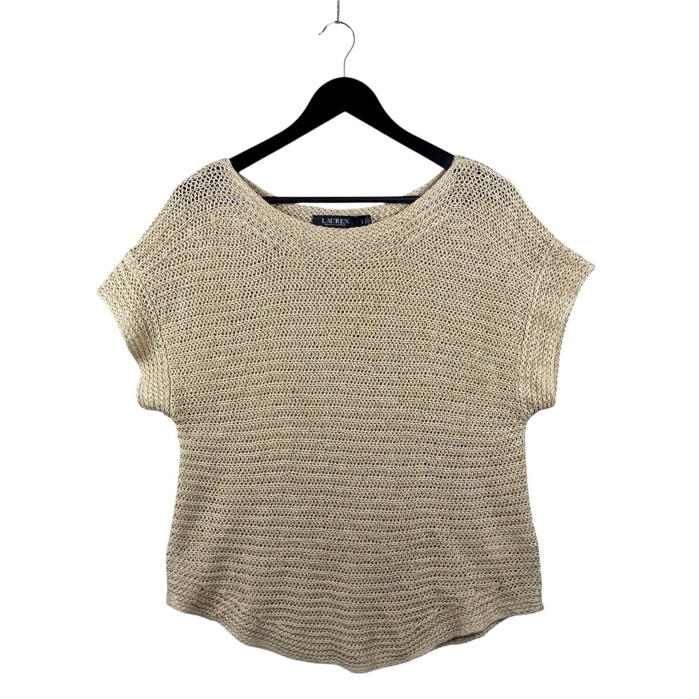Lauren Ralph Lauren 100% Linen Knit Top Wheat Beige Size L, Black Label